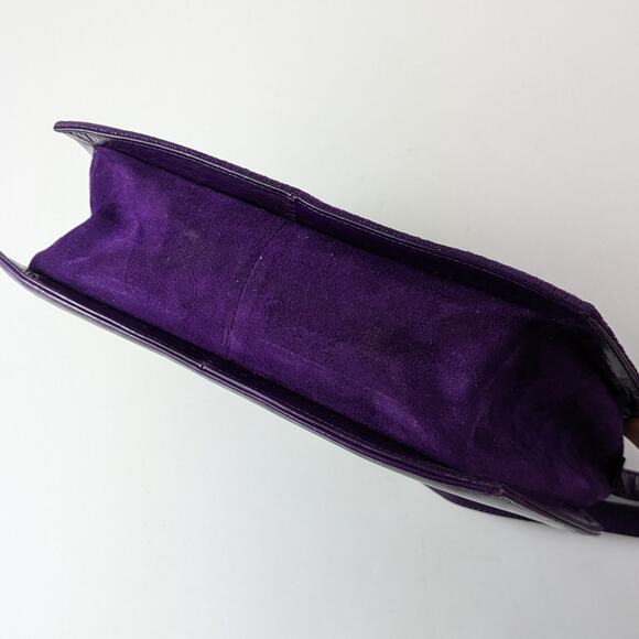 Bruno Magli Purple Purse Italian Leather Suede Gold Plum Shoulder Evening Bag - Picture 14 of 16